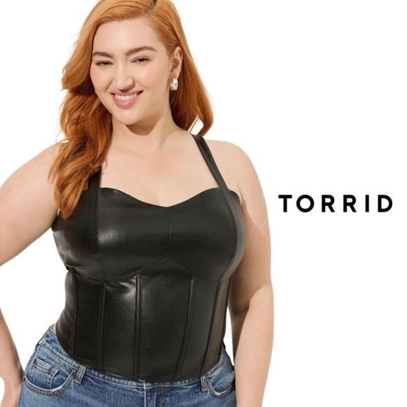 TORRID NWT Faux Leather Corset Crop Top - Deep Black - 4X - Picture 1 of 12